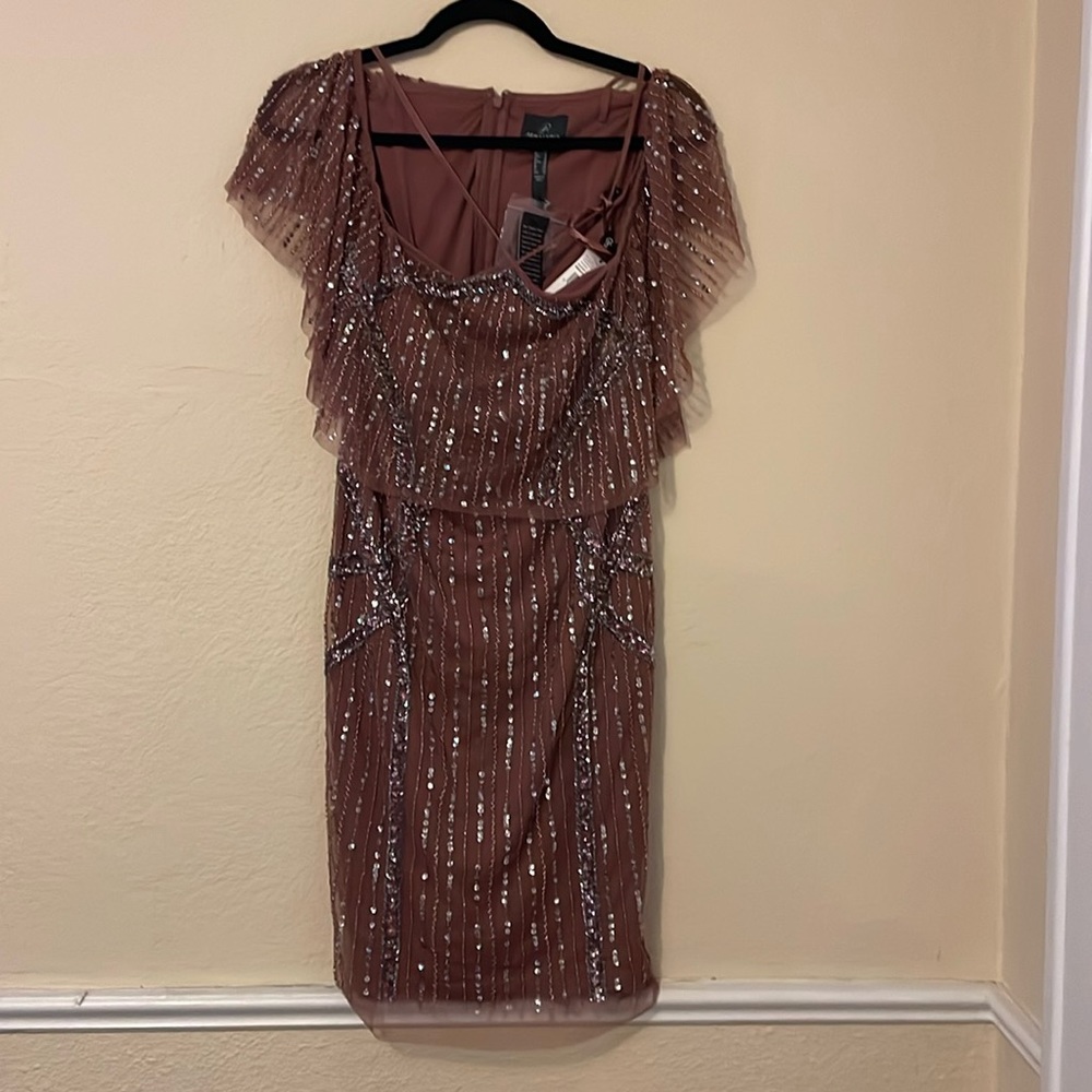 Adrianna Papell Sz 6 sequin cocktail dress Rose.